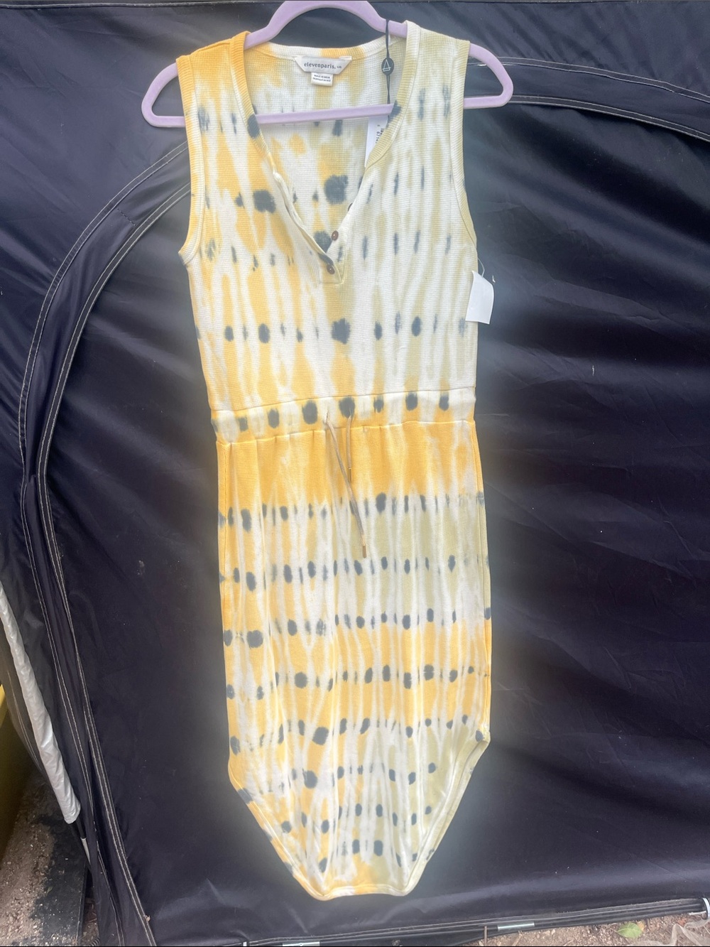 Eleven Paris Yellow & Gray Jungle Tie-Dye Midi Dress
